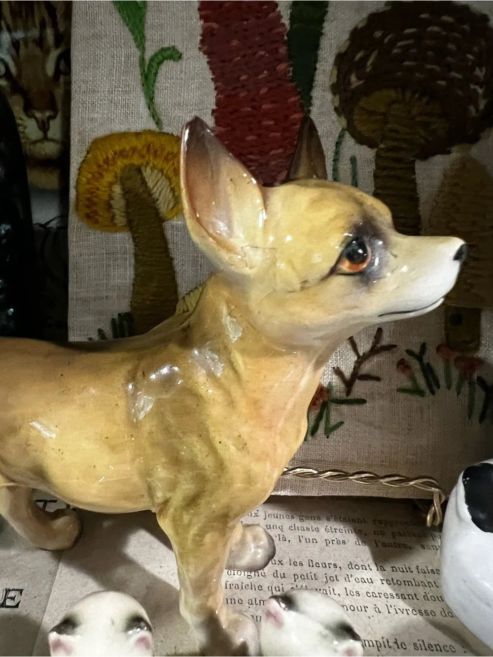 Vintage UCAGCO Japan Chihuahua Dog Figurine Porcelain Ceramic Mid Century